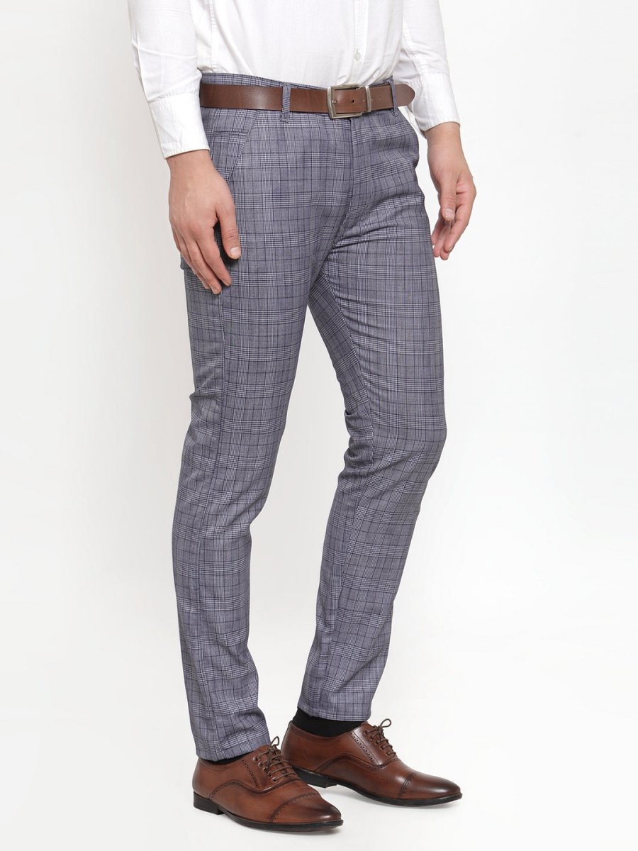 Indian Needle Men's Blue Checked Formal Trousers - GP_254Blue_30