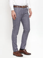 Indian Needle Men's Blue Checked Formal Trousers - GP_254Blue_30