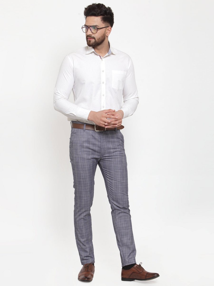Indian Needle Men's Blue Checked Formal Trousers - GP_254Blue_30