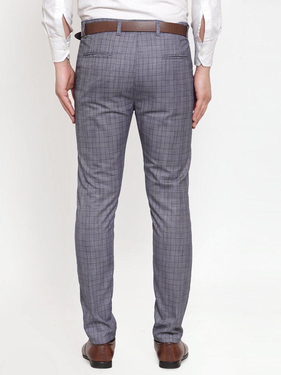 Indian Needle Men's Blue Checked Formal Trousers - GP_254Blue_30