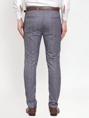 Indian Needle Men's Blue Checked Formal Trousers - GP_254Blue_30