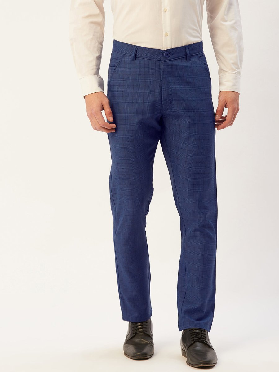 Indian Needle Men's Blue Checked Formal Trousers - FGP_270Blue_30