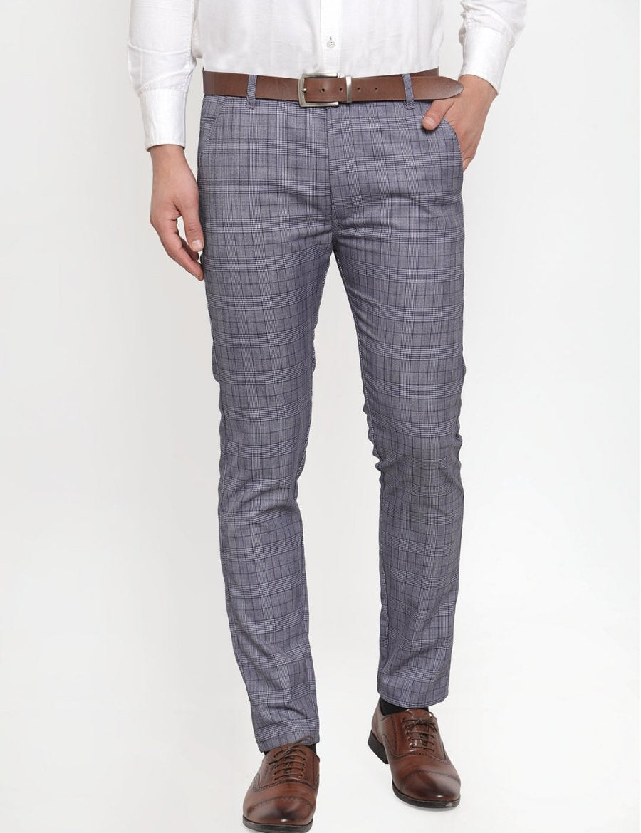 Indian Needle Men's Blue Checked Formal Trousers - GP_254Blue_30