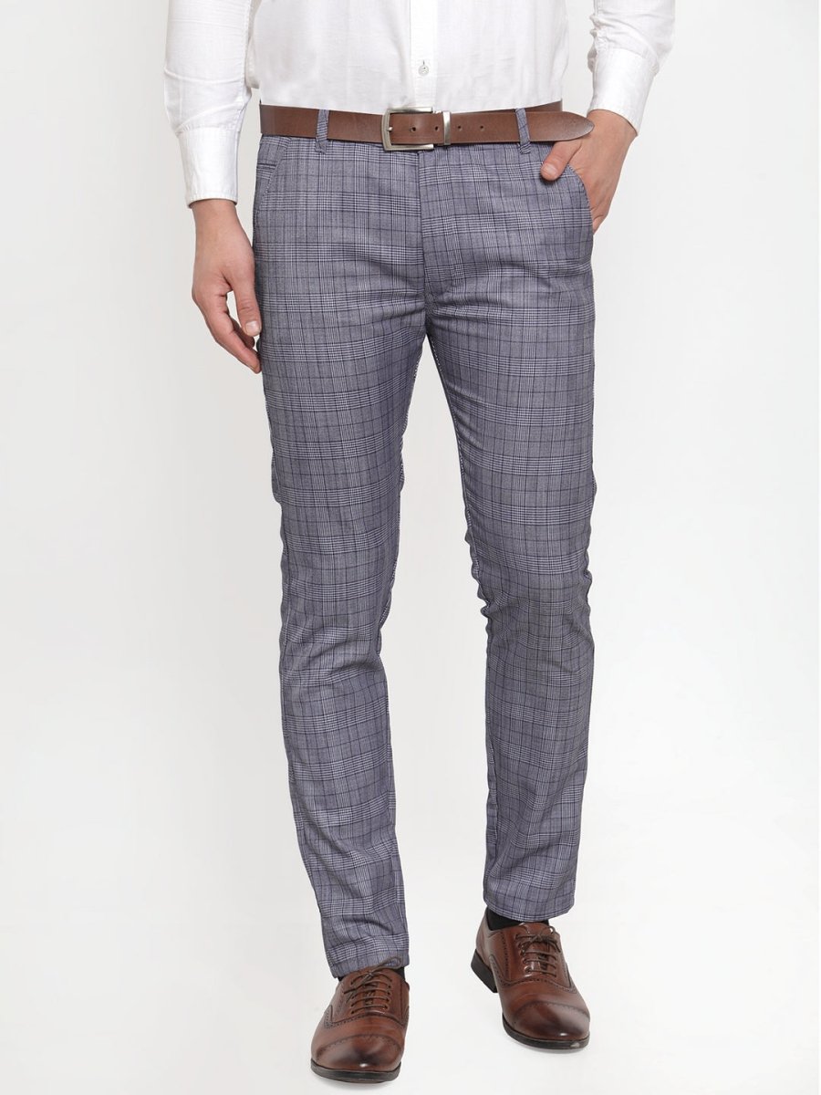 Indian Needle Men's Blue Checked Formal Trousers - GP_254Blue_30