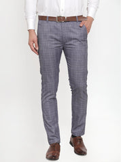 Indian Needle Men's Blue Checked Formal Trousers - GP_254Blue_30