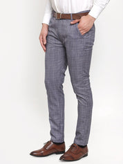 Indian Needle Men's Blue Checked Formal Trousers - GP_254Blue_30