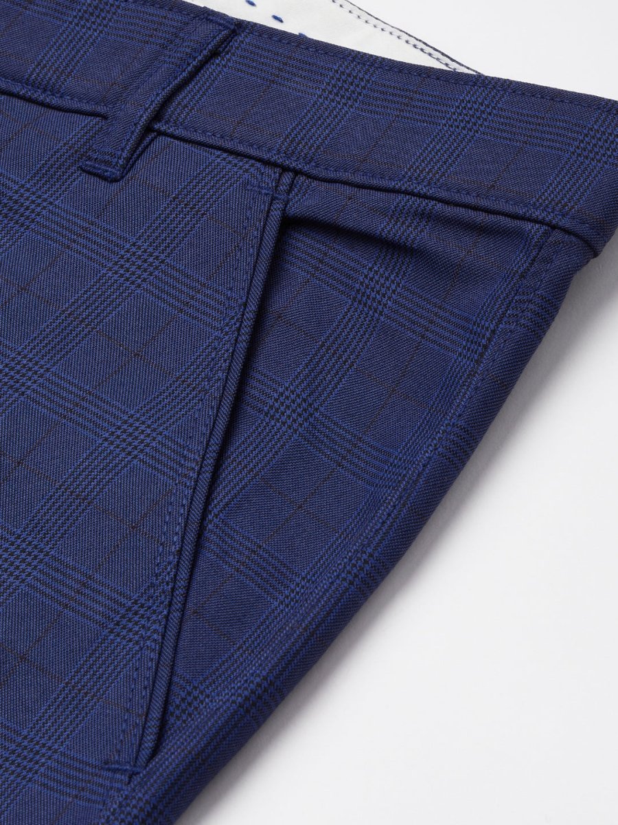 Indian Needle Men's Blue Checked Formal Trousers - FGP_270Blue_30