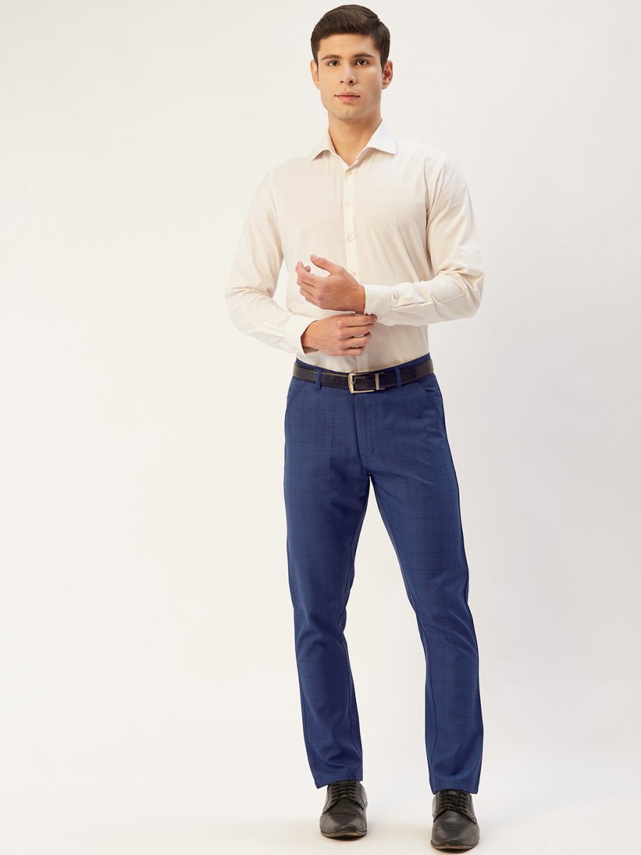 Indian Needle Men's Blue Checked Formal Trousers - FGP_270Blue_30