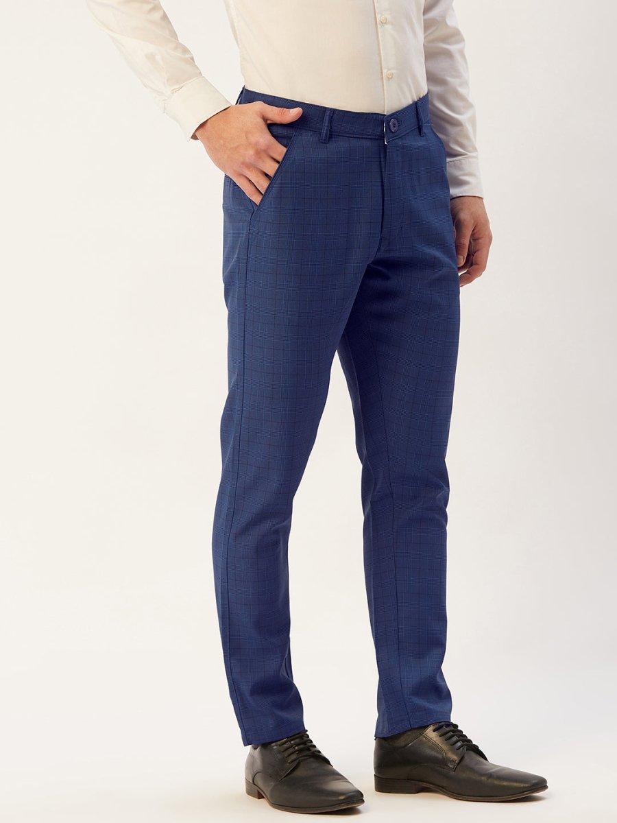 Indian Needle Men's Blue Checked Formal Trousers - FGP_270Blue_30