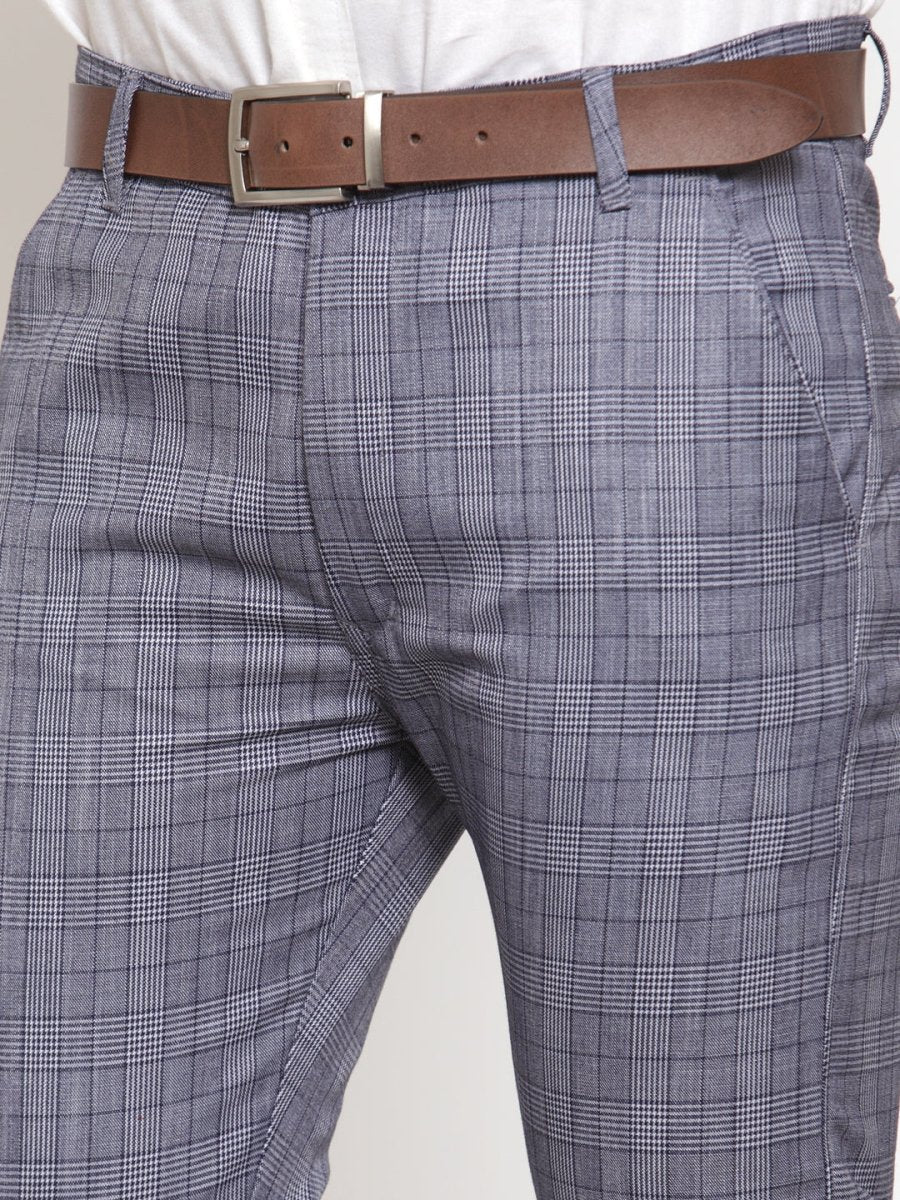 Indian Needle Men's Blue Checked Formal Trousers - GP_254Blue_30