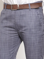 Indian Needle Men's Blue Checked Formal Trousers - GP_254Blue_30