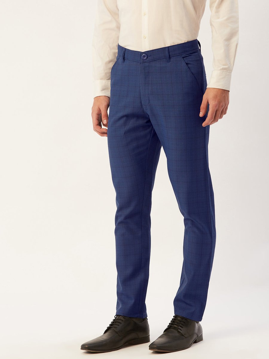 Indian Needle Men's Blue Checked Formal Trousers - FGP_270Blue_30
