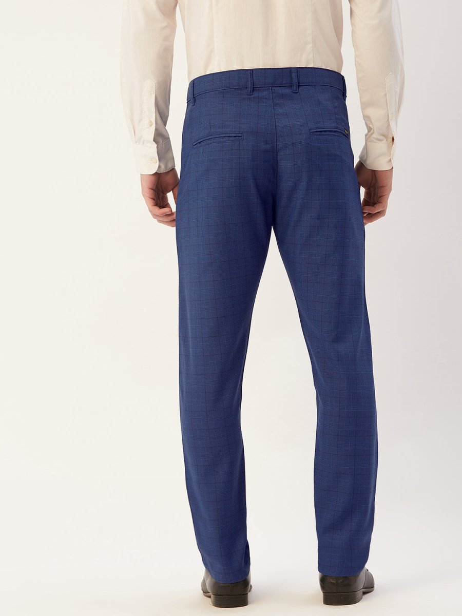 Indian Needle Men's Blue Checked Formal Trousers - FGP_270Blue_30