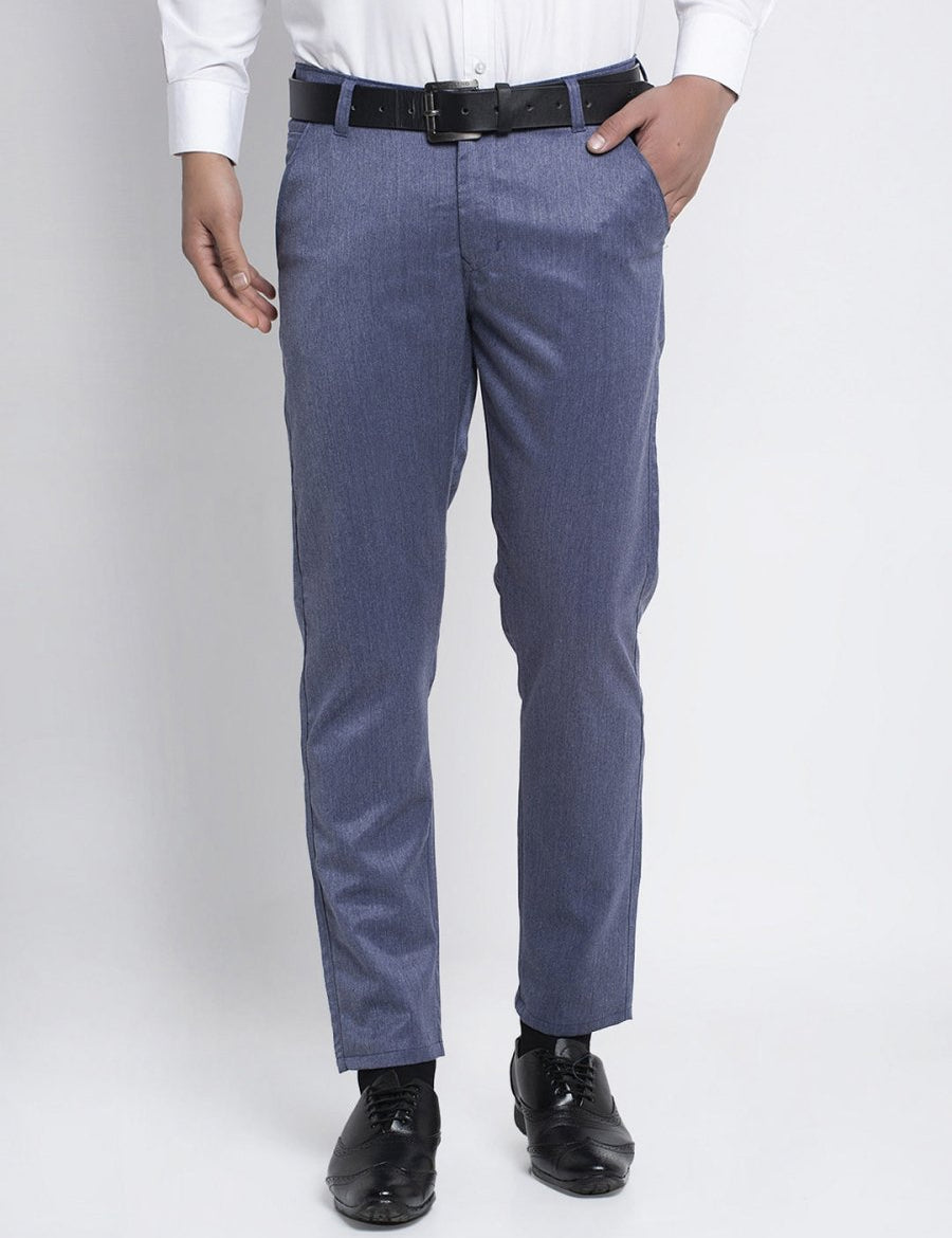 Indian Needle Men's Blue Cotton Solid Formal Trousers - FGP_265Navy_30