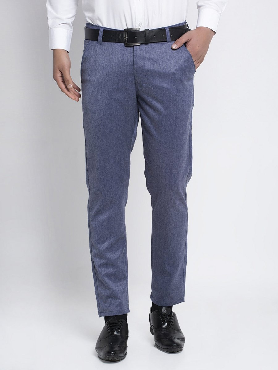 Indian Needle Men's Blue Cotton Solid Formal Trousers - FGP_265Navy_30