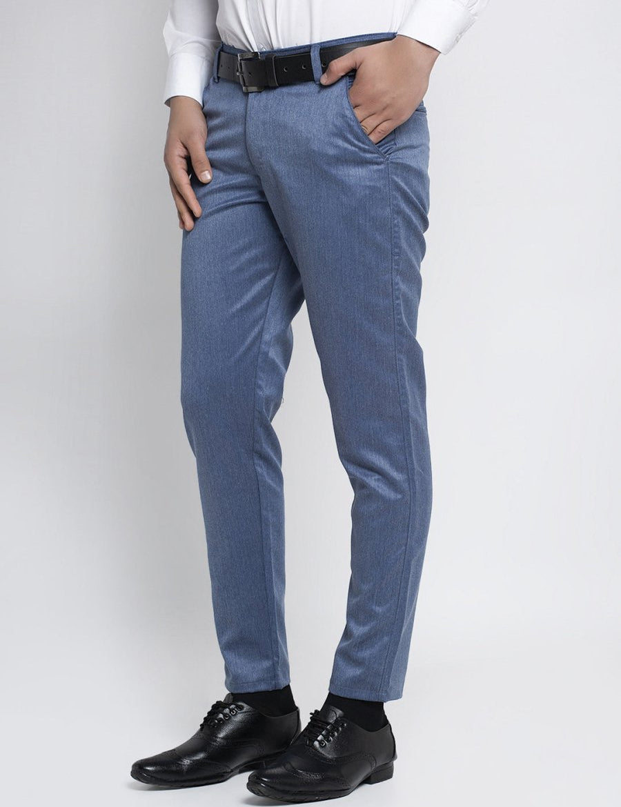 Indian Needle Men's Blue Cotton Solid Formal Trousers - FGP_265Indigo_30