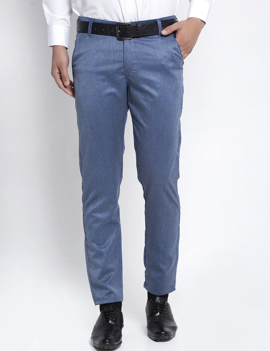 Indian Needle Men's Blue Cotton Solid Formal Trousers - FGP_265Indigo_30