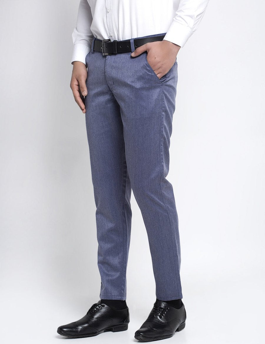 Indian Needle Men's Blue Cotton Solid Formal Trousers - FGP_265Navy_30