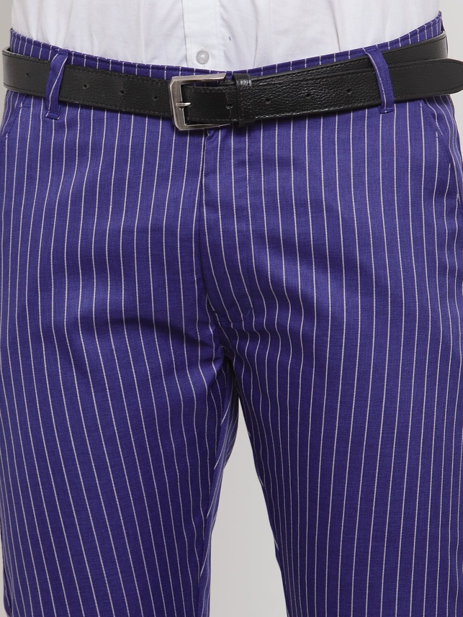 Indian Needle Men's Blue Cotton Striped Formal Trousers - FGP_255Royal-Blue_30