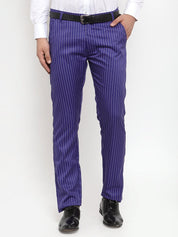 Indian Needle Men's Blue Cotton Striped Formal Trousers - FGP_255Royal-Blue_30