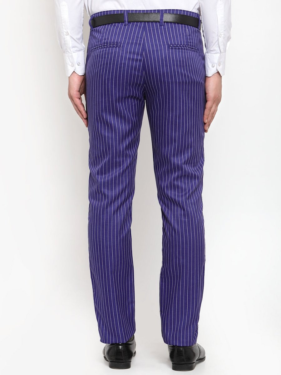 Indian Needle Men's Blue Cotton Striped Formal Trousers - FGP_255Royal-Blue_30