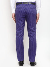 Indian Needle Men's Blue Cotton Striped Formal Trousers - FGP_255Royal-Blue_30