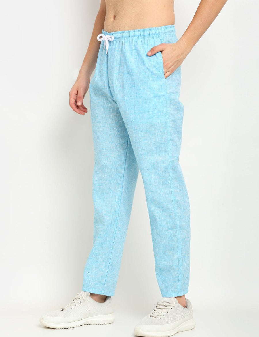 Indian Needle Men's Blue Linen Cotton Track Pants - JOG_021Sky_28