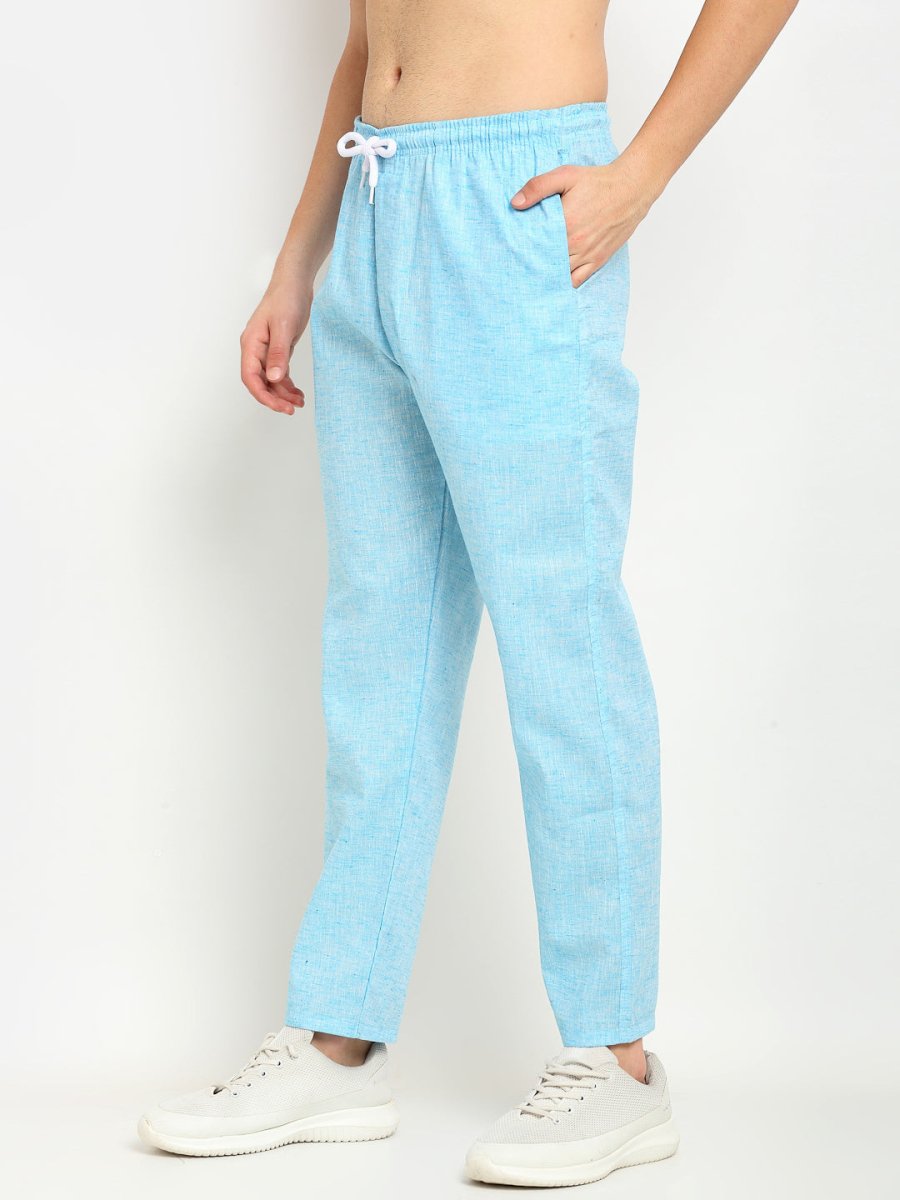Indian Needle Men's Blue Linen Cotton Track Pants - JOG_021Sky_28
