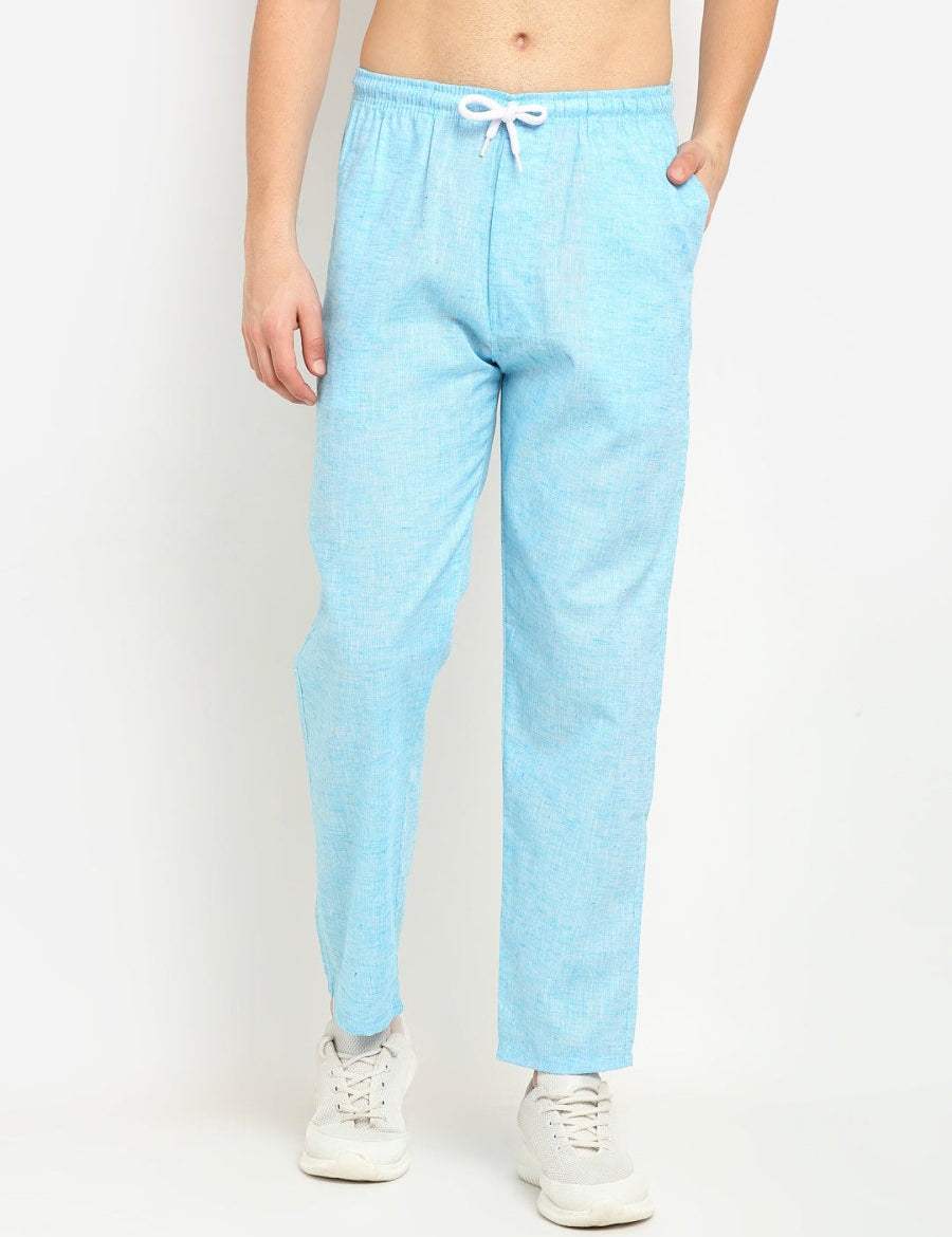Indian Needle Men's Blue Linen Cotton Track Pants - JOG_021Sky_28
