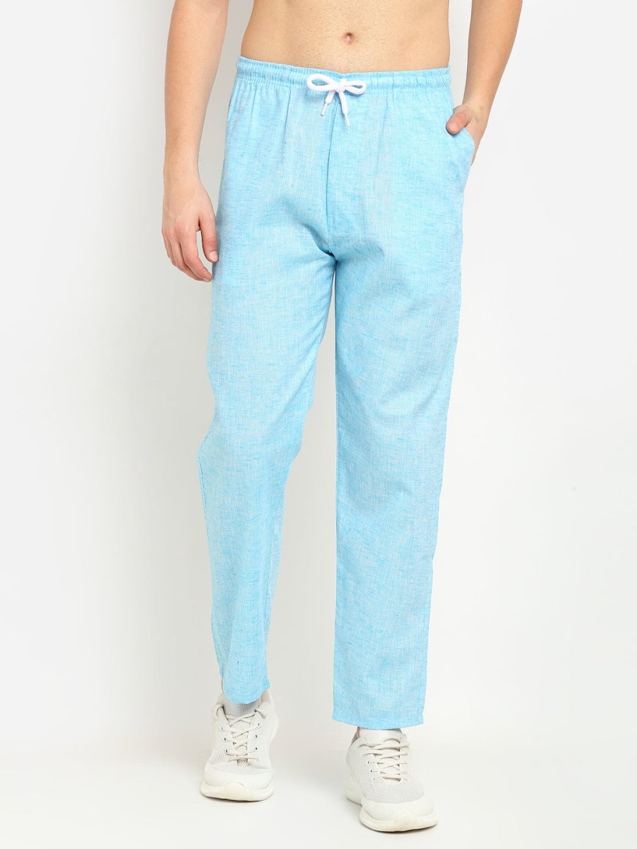 Indian Needle Men's Blue Linen Cotton Track Pants - JOG_021Sky_28