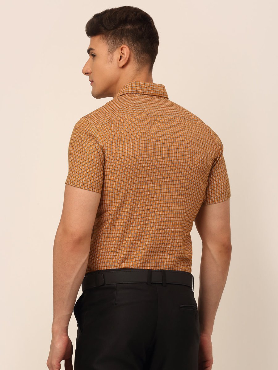 Indian Needle Mens Brought Checked Formal shirts. - SF_829Mustard_S