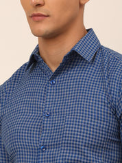 Indian Needle Mens Brought Checked Formal shirts. - SF_829Blue_S