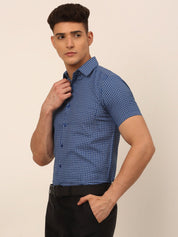 Indian Needle Mens Brought Checked Formal shirts. - SF_829Blue_S