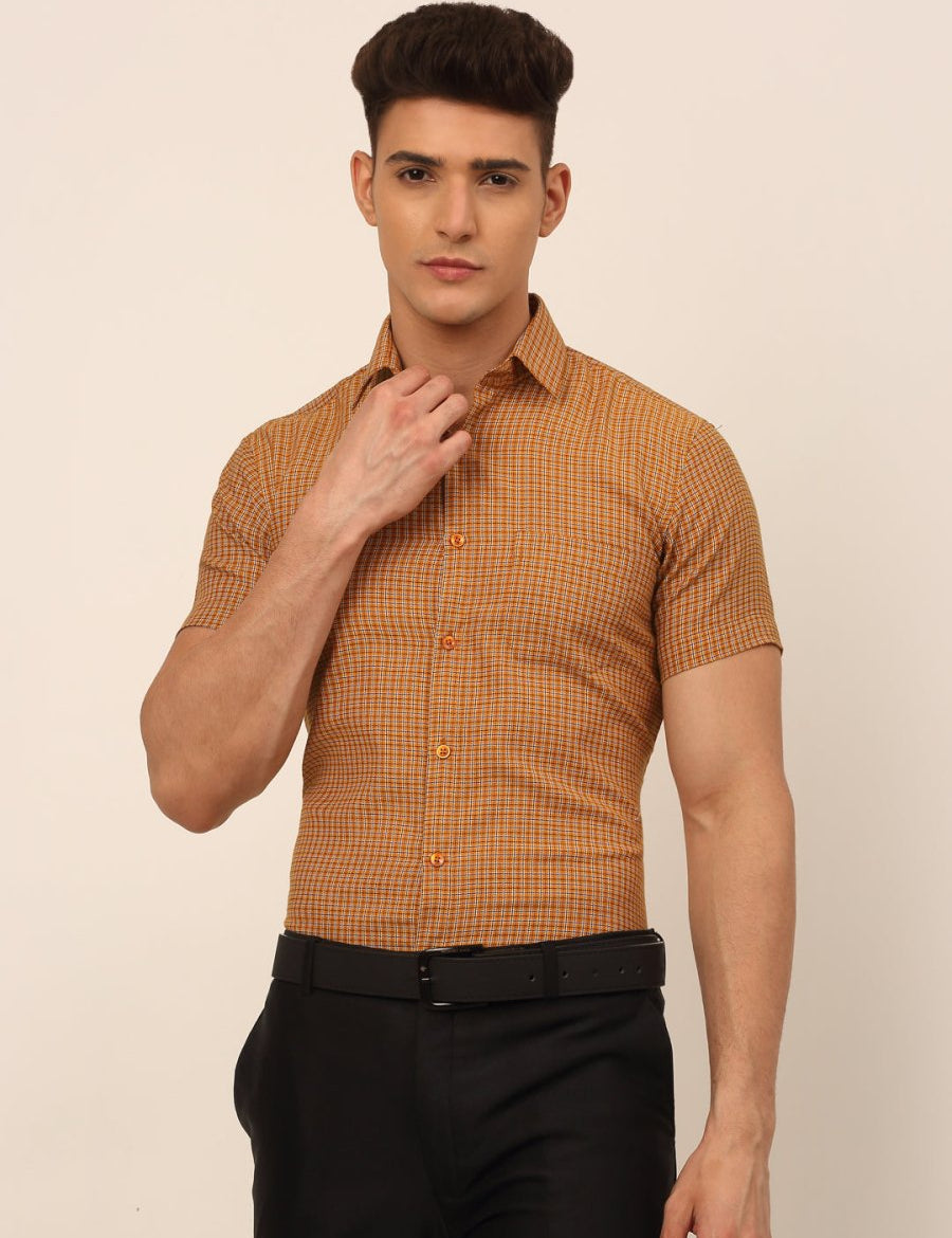 Indian Needle Mens Brought Checked Formal shirts. - SF_829Mustard_S