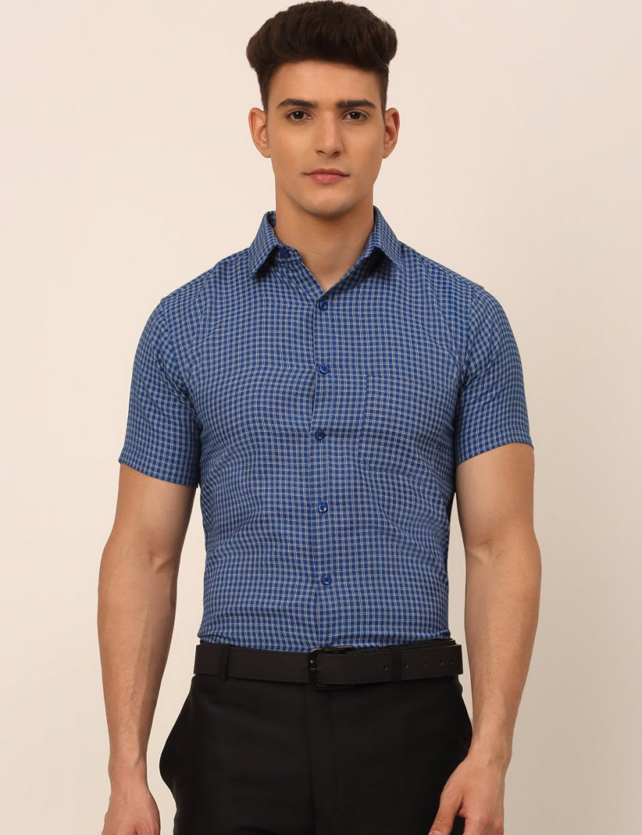Indian Needle Mens Brought Checked Formal shirts. - SF_829Blue_S