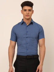 Indian Needle Mens Brought Checked Formal shirts. - SF_829Blue_S