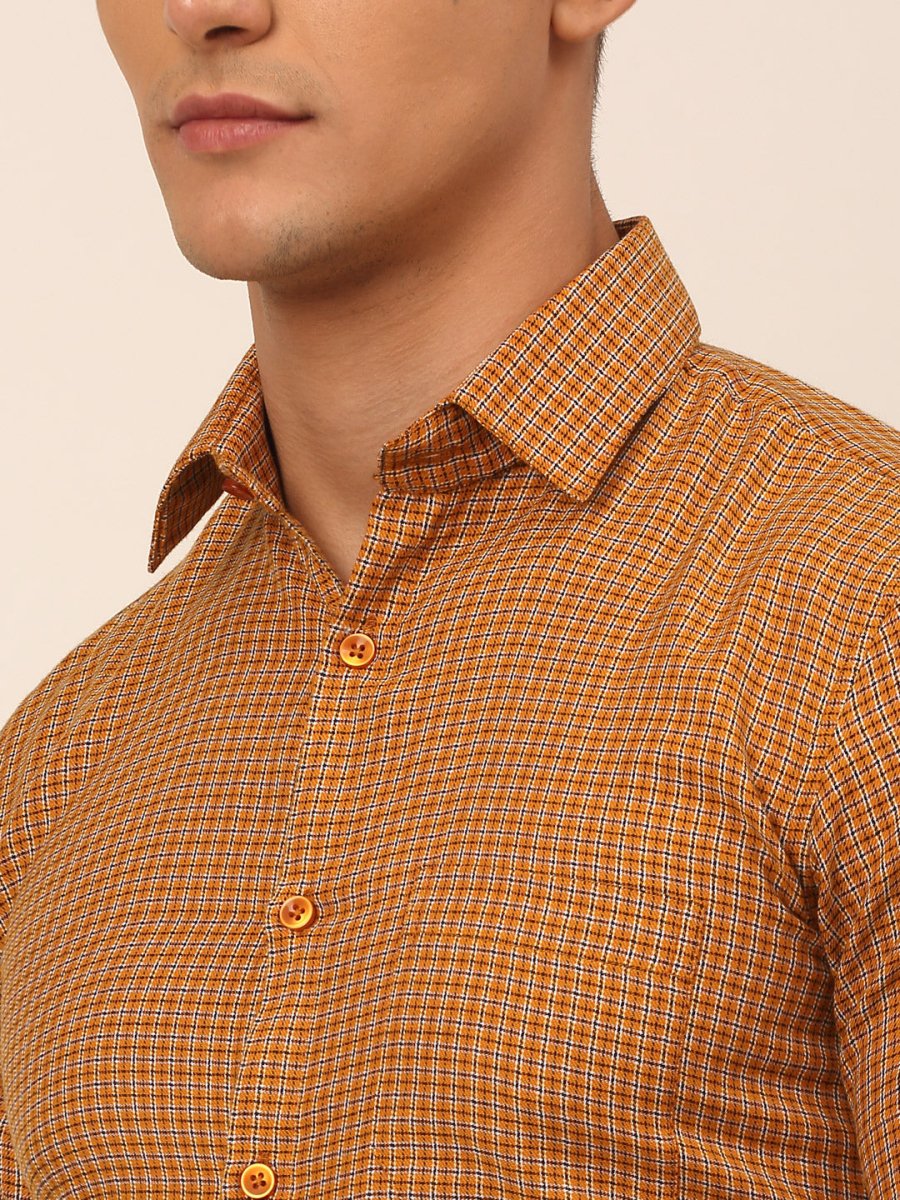 Indian Needle Mens Brought Checked Formal shirts. - SF_829Mustard_S