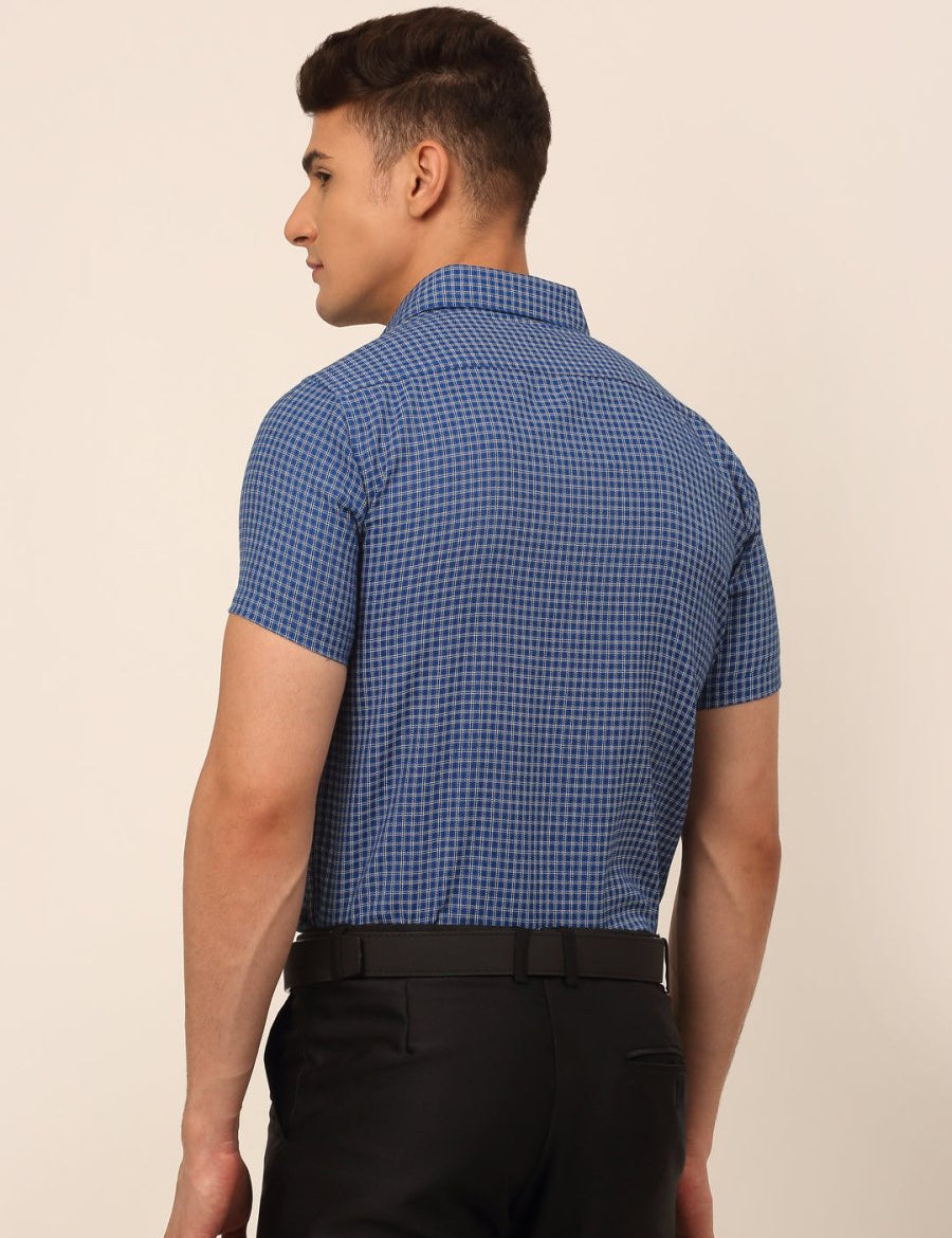 Indian Needle Mens Brought Checked Formal shirts. - SF_829Blue_S
