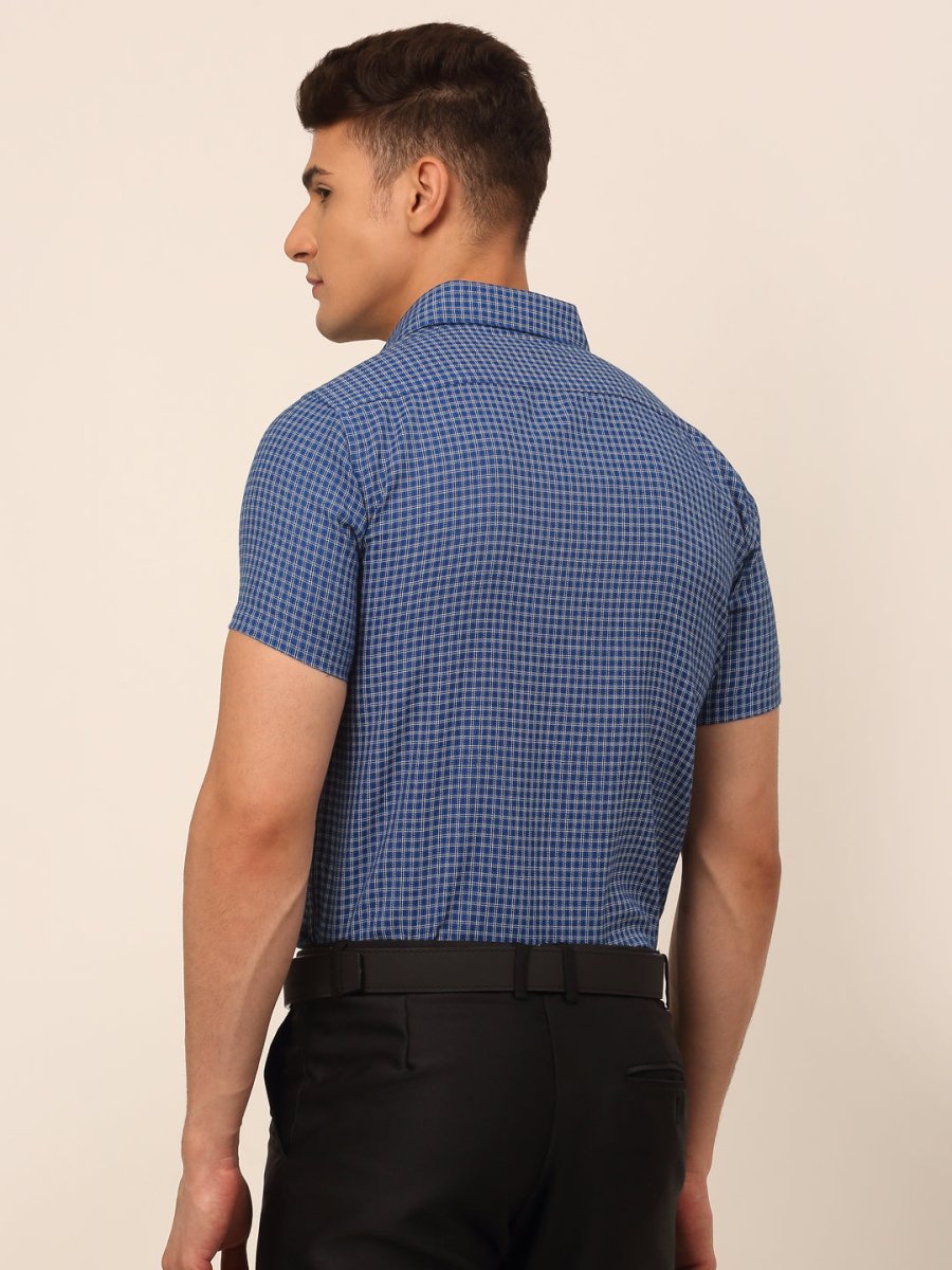 Indian Needle Mens Brought Checked Formal shirts. - SF_829Blue_S