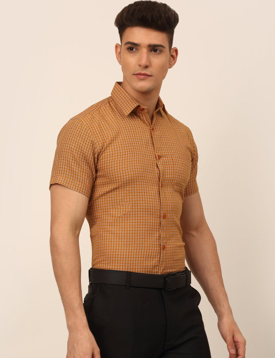Indian Needle Mens Brought Checked Formal shirts. - SF_829Mustard_S