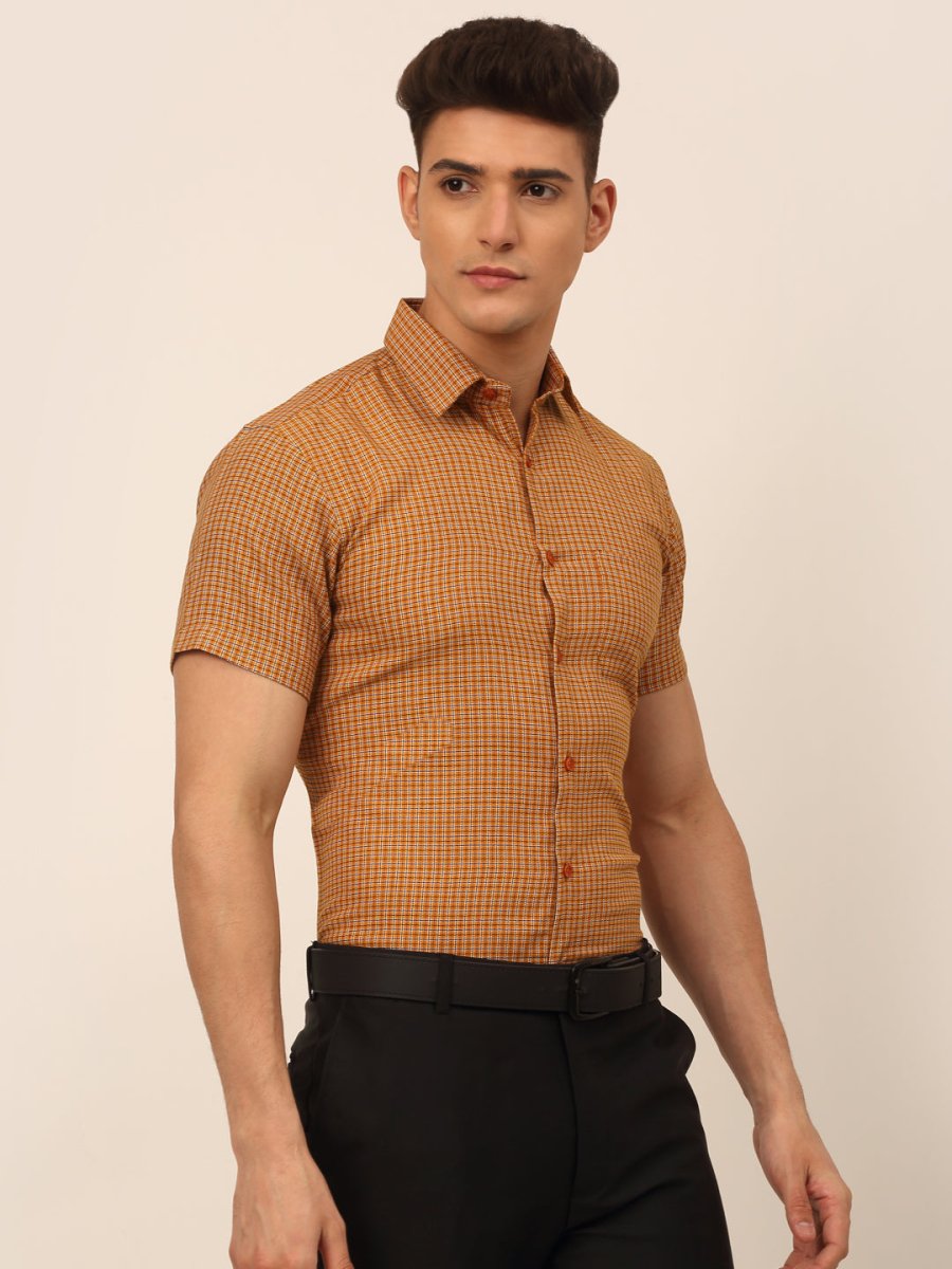 Indian Needle Mens Brought Checked Formal shirts. - SF_829Mustard_S