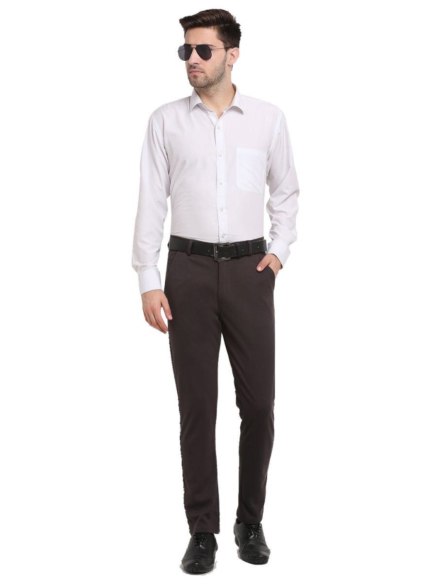 Indian Needle Men's Brown 4-Way Lycra Tapered Fit Trousers - FGP_269Brown_30