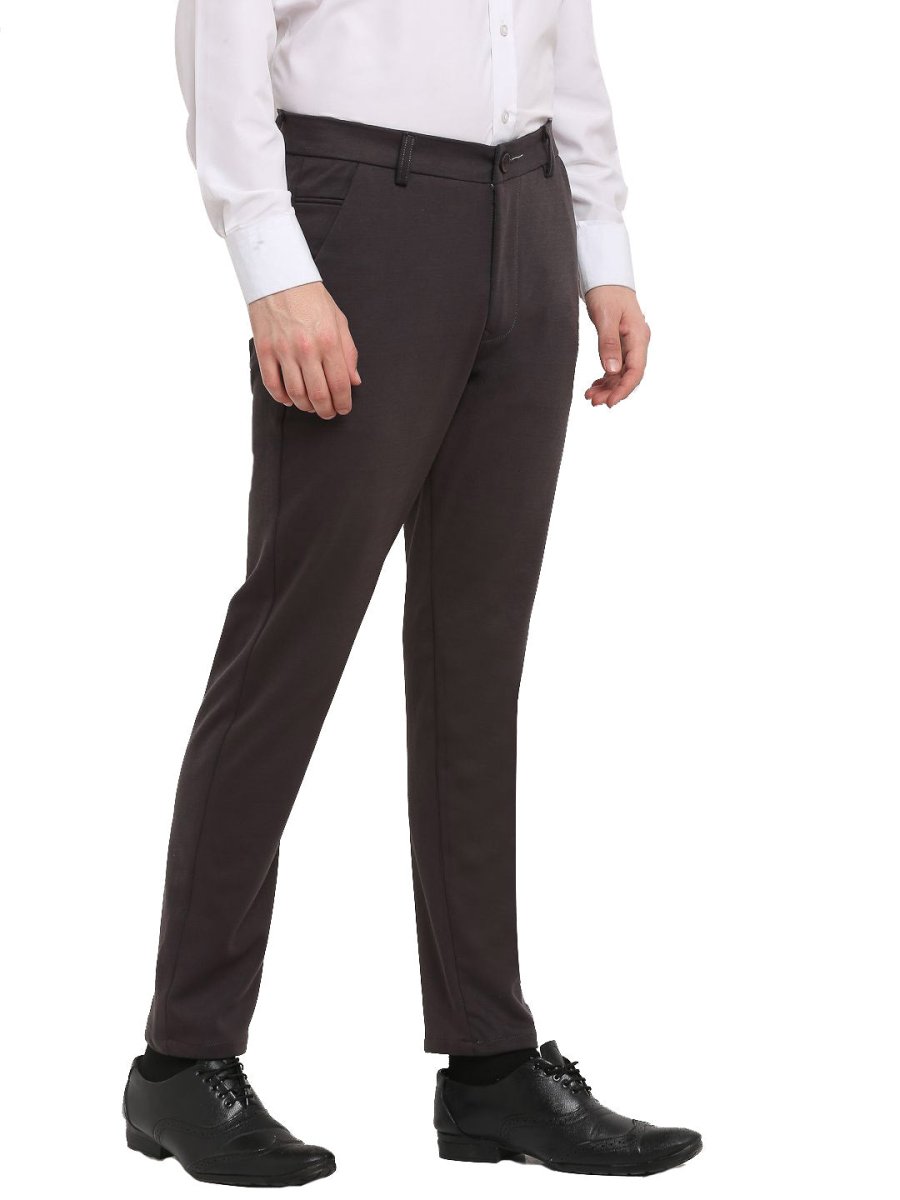Indian Needle Men's Brown 4-Way Lycra Tapered Fit Trousers - FGP_269Brown_30