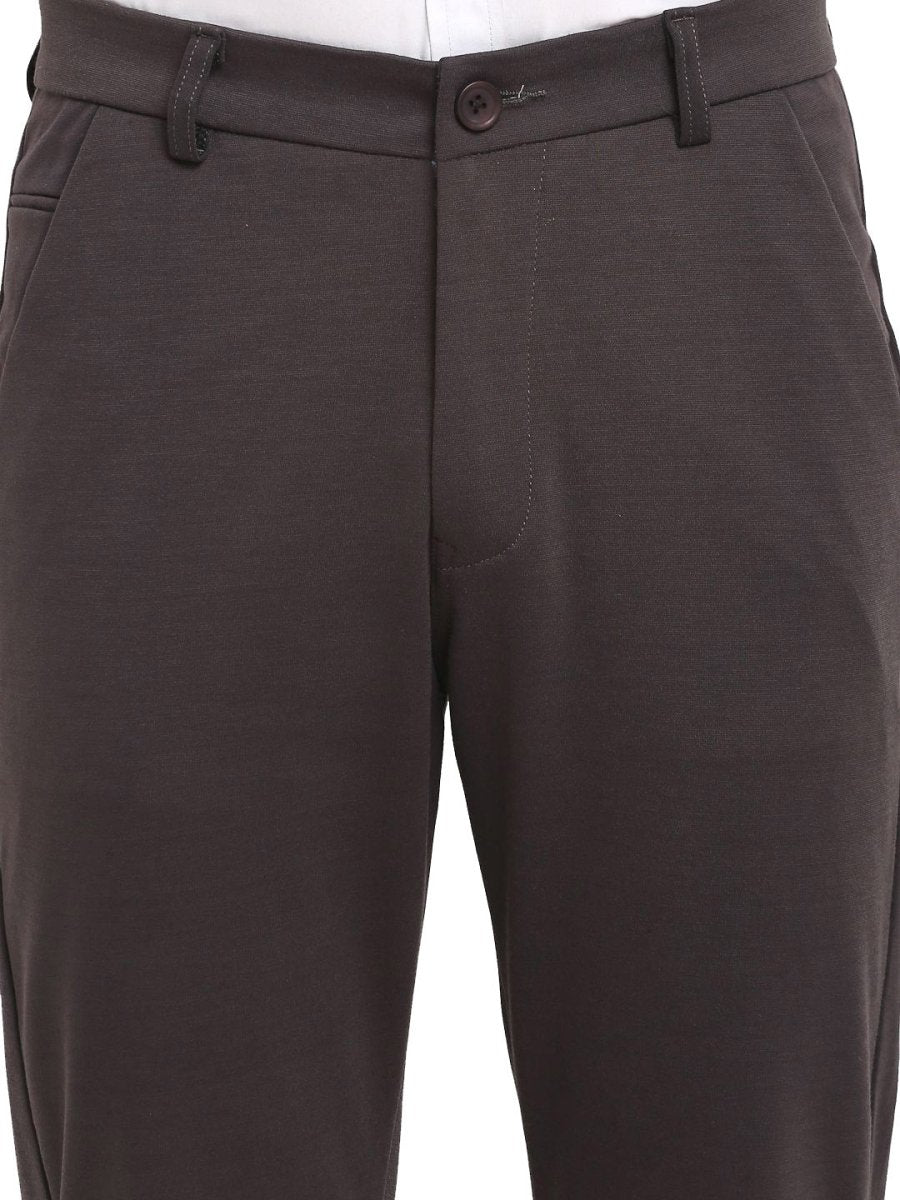 Indian Needle Men's Brown 4-Way Lycra Tapered Fit Trousers - FGP_269Brown_30