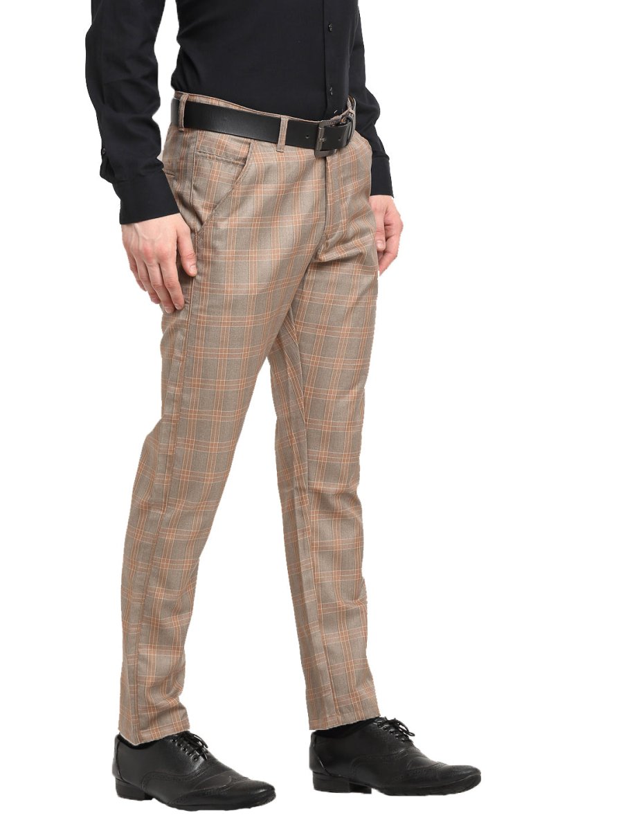 Indian Needle Men's Brown Cotton Checked Formal Trousers - FGP_267Brown_30