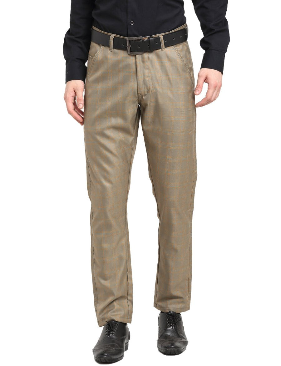 Indian Needle Men's Brown Cotton Checked Formal Trousers - FGP_267Dark-Brown_30