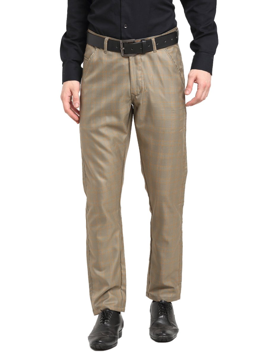 Indian Needle Men's Brown Cotton Checked Formal Trousers - FGP_267Dark-Brown_30