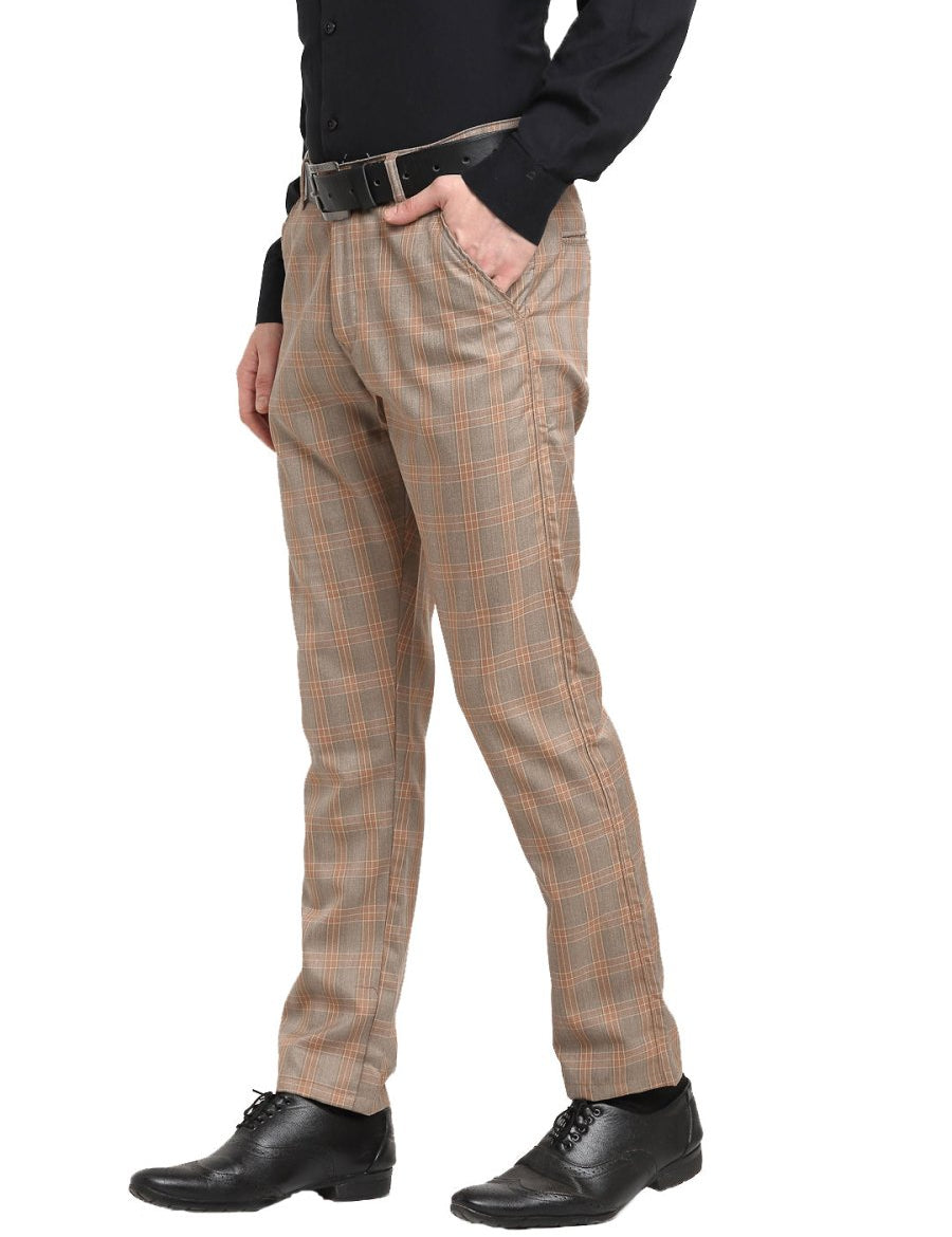 Indian Needle Men's Brown Cotton Checked Formal Trousers - FGP_267Brown_30