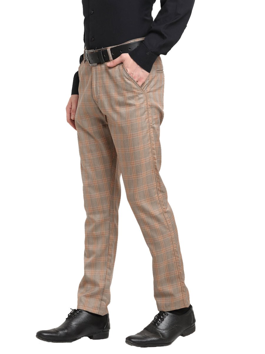 Indian Needle Men's Brown Cotton Checked Formal Trousers - FGP_267Brown_30