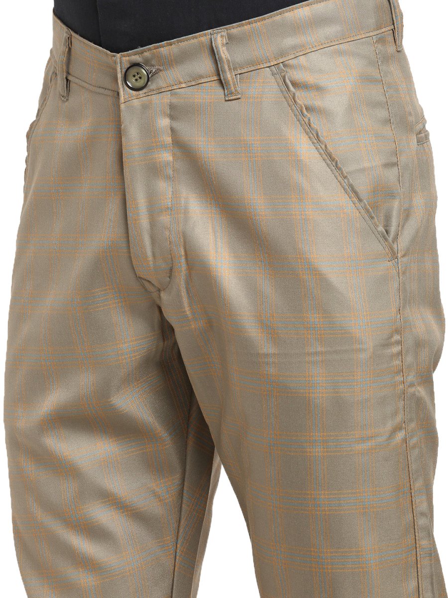 Indian Needle Men's Brown Cotton Checked Formal Trousers - FGP_267Dark-Brown_30